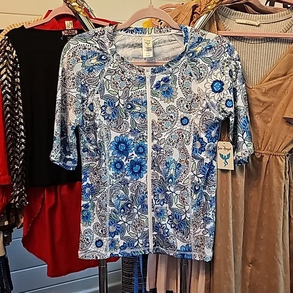 Sea Angel Swim Floral Paisley Shortsleeved Zipper Swim